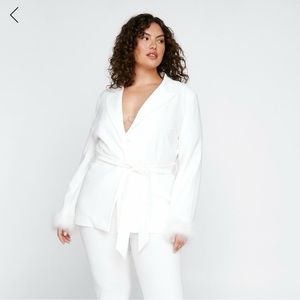 Nasty Gal White Ostrich Feather Cuff Suit *JACKET IS SIZE 22 PANTS ARE SIZE 24*